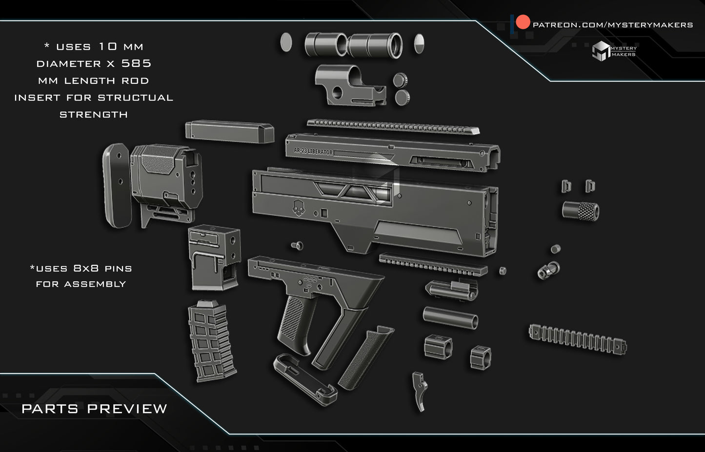 3D Printed AR-23 Liberator Replica Kit – Helldivers 2 Inspired