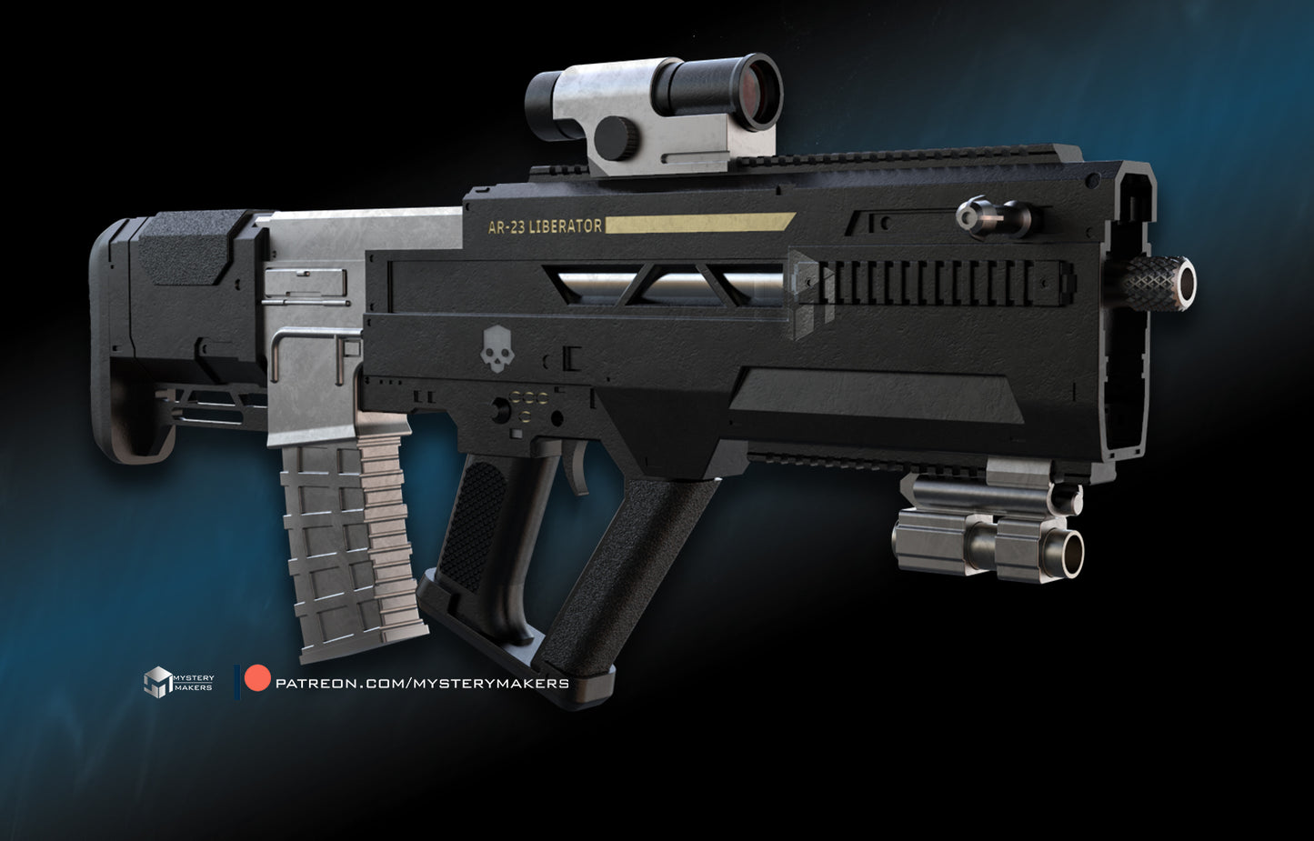 3D render of AR-23 Liberator replica kit inspired by Helldivers 2 for cosplay and display.