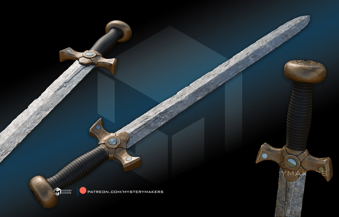 3D render of Xena Warrior Princess sword replica kit for cosplay and display