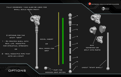 Detailed 3D render of Skeletor Havoc Staff ram skull head