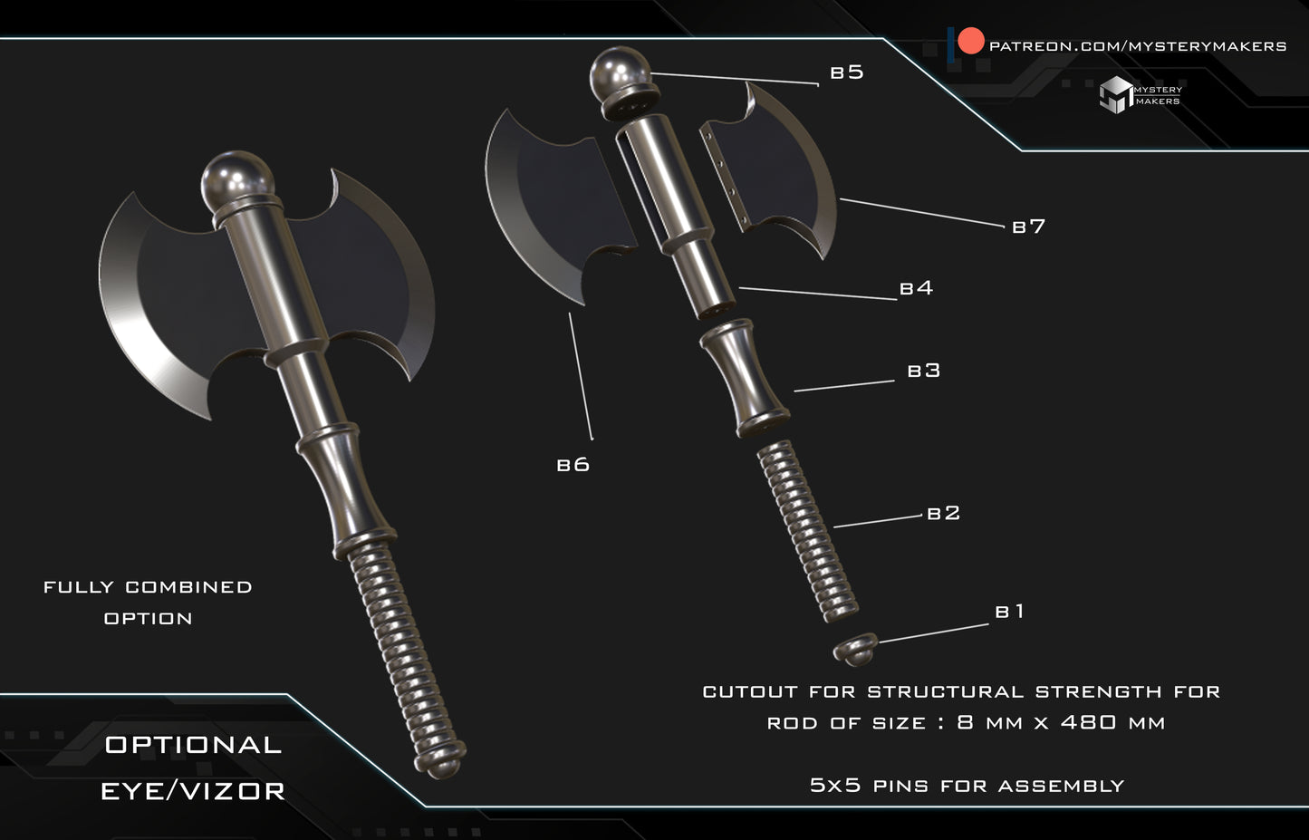 Detailed 3D render of Masters of the Universe inspired He-Man Battle Axe