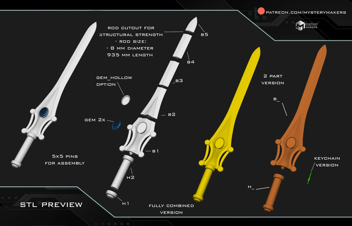 3D Printed She-Ra Sword Replica Kit – Princess of Power Inspired