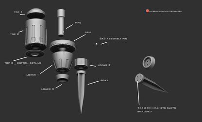 Detailed 3D render of Dune inspired Fremen Thumper prop components