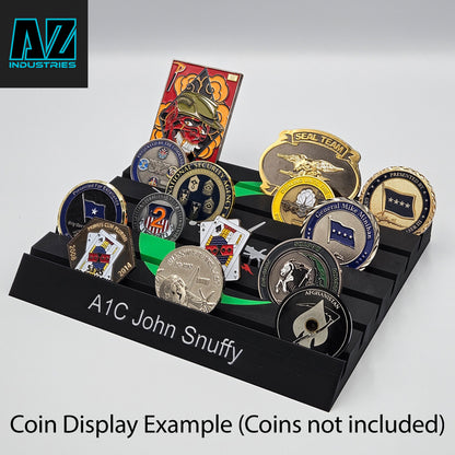 3D printed AC-130J Ghostrider gunship challenge coin display rack holding coins
