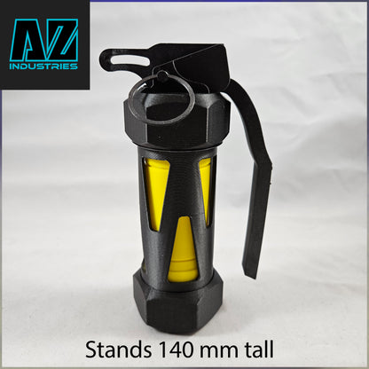 3D printed Helldivers 2 G23 stun grenade replica prop displayed