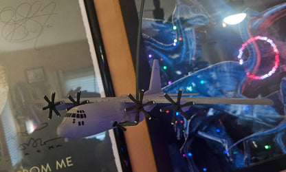 3D printed aircraft Christmas tree topper kit with display stand assembled on holiday tree