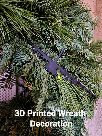 Set of 4 3D printed military aircraft wreath decoration ornaments displayed together