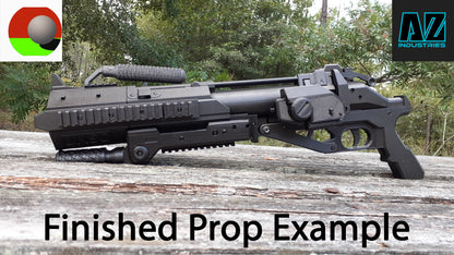 3D printed Halo M319 IGL airsoft conversion kit assembled and displayed