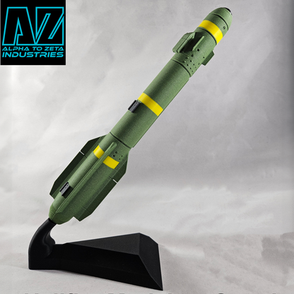 3D printed AGM-114 Hellfire missile replica display model on neutral background