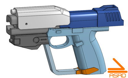 3D render of a Halo M6G Magnum airsoft conversion kit displayed on surface