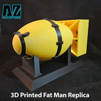3D printed Fat Man atom bomb replica WWII display model on neutral background