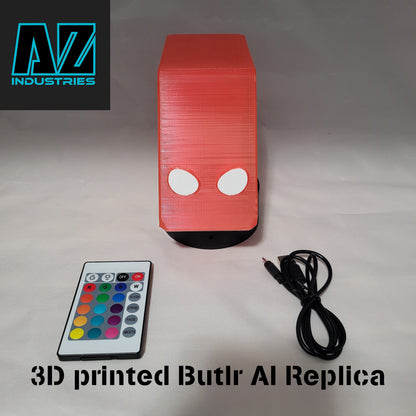 3D printed Halo Infinite Butlr AI light-up desk buddy glowing on a desk