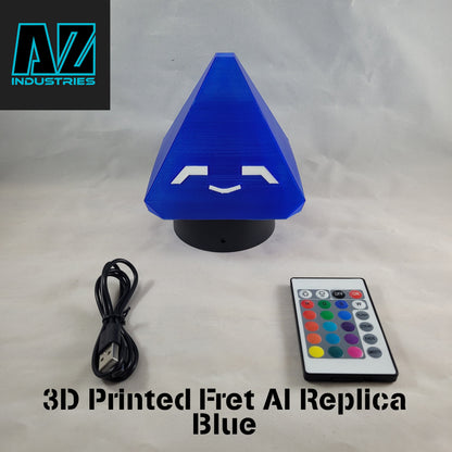 3D printed Halo Infinite Fret AI light-up desk buddy illuminated on desk