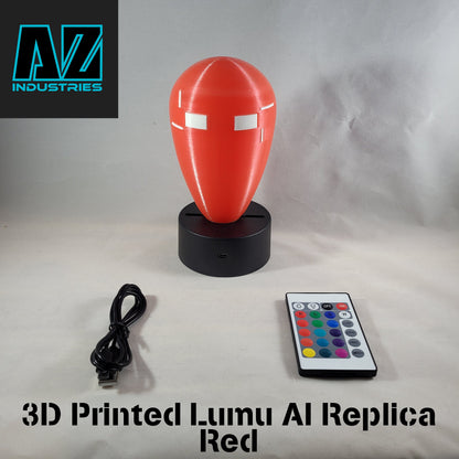 3D printed Halo Infinite Lumu AI light-up desk buddy glowing on desk