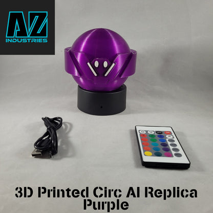 3D printed Halo Infinite Circ AI light-up desk buddy glowing on a desk
